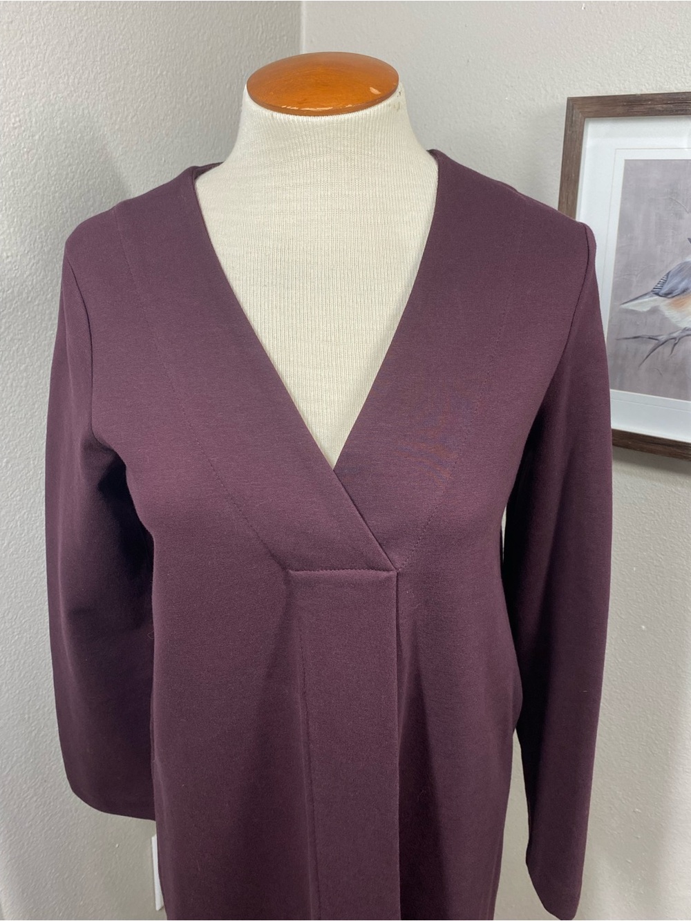 Massimo Dutti Burgundy Plum V-Neck Long Sleeve Dress - Picture 4 of 16